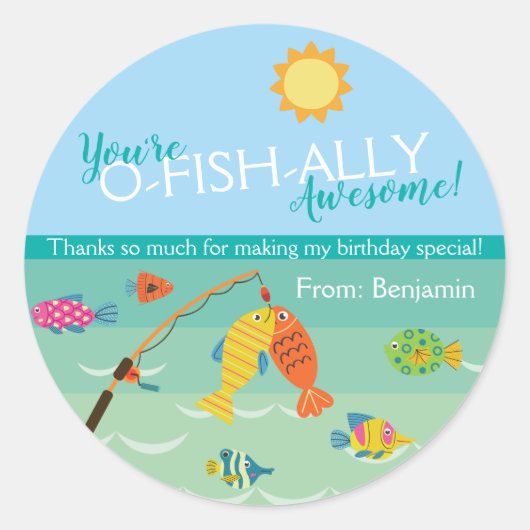Sticker Rond Vous êtes O-Fish-Ally Invité ! Anniversaire Merci (Devant)