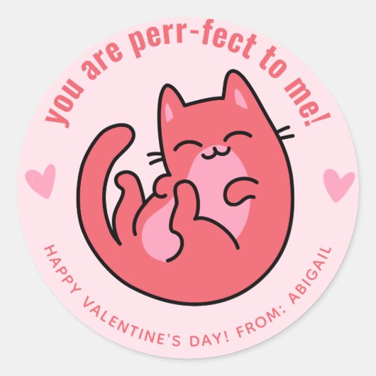 Sticker Rond Vous Êtes Parfait ! Cute Cat Classroom Valentine (Devant)