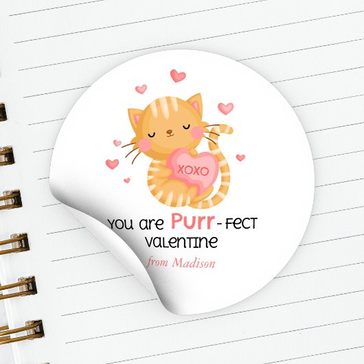Sticker Rond Vous Êtes Purr-Fect Valentine Kids Classroom
