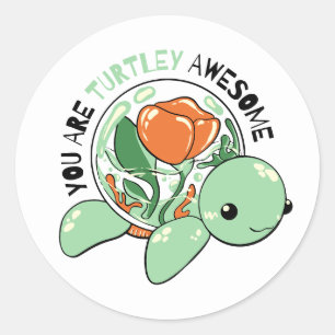 Sticker Rond Vous Êtes Turtley Awesome Flower Succulte Tortue