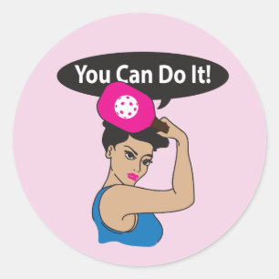 Sticker Rond Vous pouvez le faire. Rosie Pickleball (L)