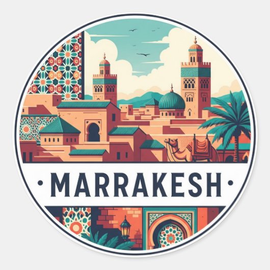 Sticker Rond Voyage à Marrakech Maroc (Devant)