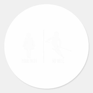Sticker Rond Voyage à ski Femme de ski Mariage Husnd