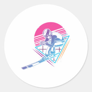 Sticker Rond Voyage à ski Ski Retro Vintage 80s 90s