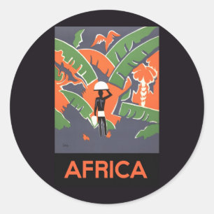 Sticker Rond Voyage Art Déco vintage, Amérindien dans la jungle