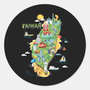 Sticker Rond Voyage autour de l'Asie Taiwan Taipei Famille Vaca