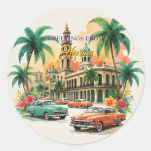 Sticker Rond Voyage Cuba vintage - Salutations de La Havane