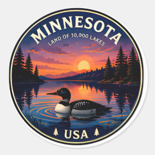 Sticker Rond Voyage dans le pays des lacs des Northwoods du Min