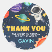 Sticker Rond Voyage dans l'espace autour de la fête d'anniversa (Devant)