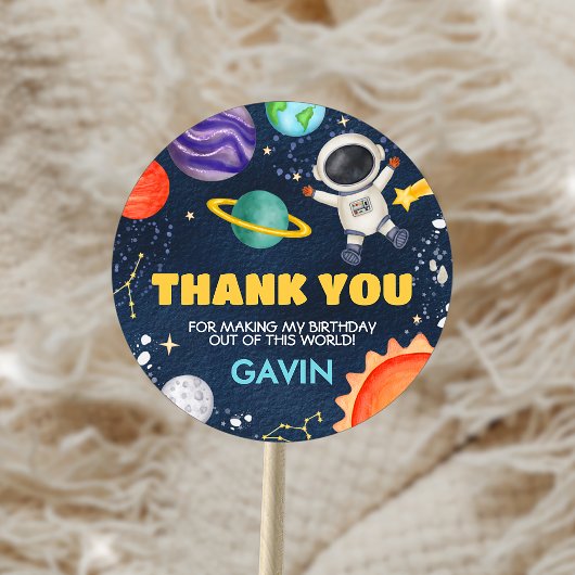 Sticker Rond Voyage dans l'espace autour de la fête d'anniversa