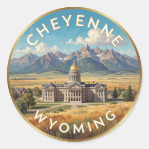Sticker Rond Voyage dans l'Ouest de Cheyenne Wyoming