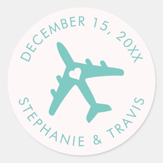 Sticker Rond Voyage d'avion Destination Mariage Enregistrer la  (Devant)