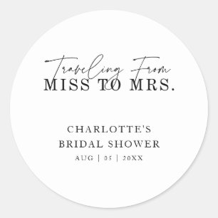 Sticker Rond Voyage de Miss à Mrs. Shower de Mariage
