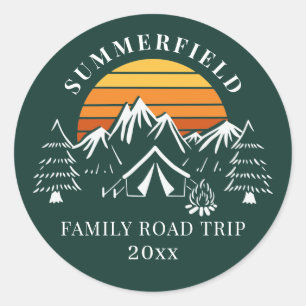 Sticker Rond Voyage de vacances en famille Camping personnalisé