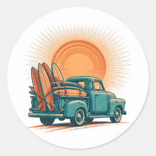 Sticker Rond Voyage en camionnette ancienne Art de voyage rétro