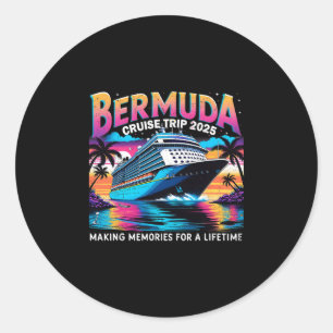 Sticker Rond Voyage en croisière aux Bermudes 2025 Cadeau de va