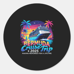 Sticker Rond Voyage en croisière aux Bermudes 2025 Cadeau de va