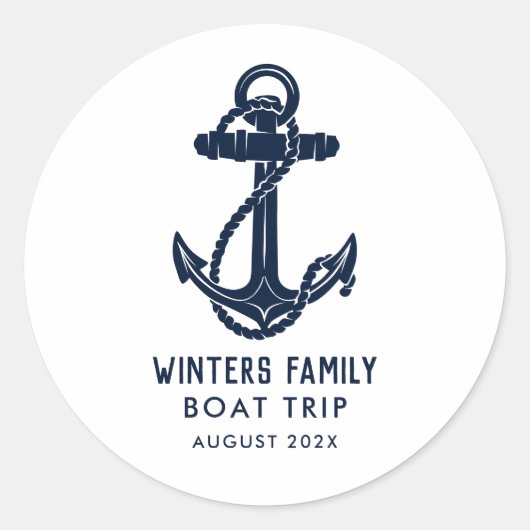 Sticker Rond Voyage en famille en bateau personnalisé avec ancr (Devant)