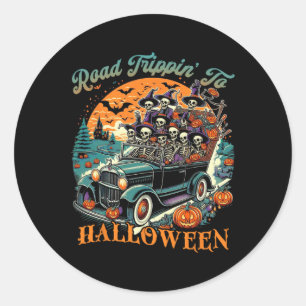 Sticker Rond Voyage En Route Pour Halloween Skeleton Road Ca