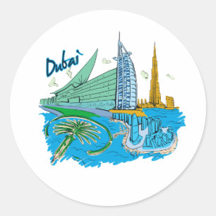 Sticker Rond voyage graphique design.png de ville du Dubaï