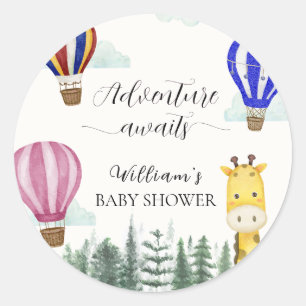 Sticker Rond Voyage Hot Air Balloon Jungle Giraffe Baby shower