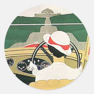 Sticker Rond Voyage Rétro, Cabriolet à la Campagne