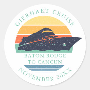 Sticker Rond Voyage Retro Family Ocean Cruise Custom