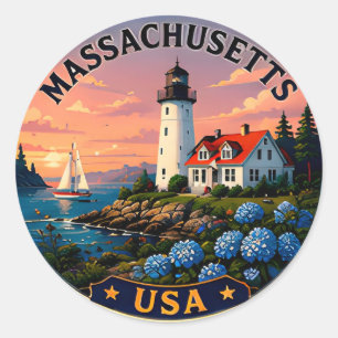 Sticker Rond Voyage sur la côte de la Nouvelle-Angleterre au Ma
