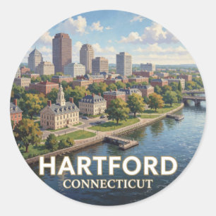 Sticker Rond Voyage sur le front de mer de Hartford Connecticut