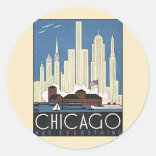 Sticker Rond Voyage sur mesure Chicago Illinois Gratte-ciel Hor