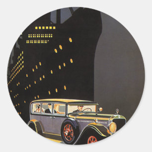 Sticker Rond Voyage Vintage, Paquebot et Voiture Ancienne
