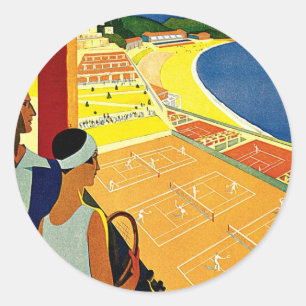 Sticker Rond Voyage Vintage, Tennis, Sports, Monte Carlo Monaco