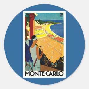 Sticker Rond Voyage Vintage, Tennis, Sports, Monte-Carlo Monaco