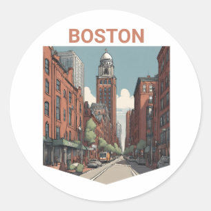 Sticker Rond Voyageur Boston Une Idée Cadeau Délicieux