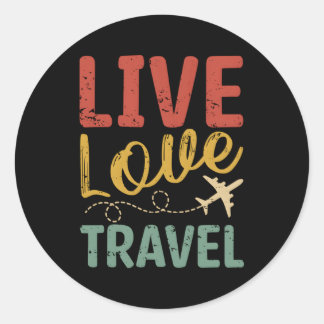 Sticker Rond Voyageur de voyage en avion Live Love