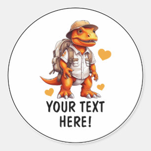 Sticker Rond Voyageur personnalisé cool blanc et orange T-rex