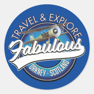 Sticker Rond Voyagez et explorez le fabuleux Orkney Écosse logo