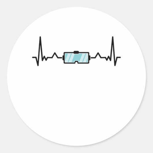 Sticker Rond VR Cadeau réalité virtuelle Gamer Heartbeat (Devant)
