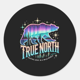 Sticker Rond Vrai Nord Ours Aurore Foi Confiant en Jésus Été