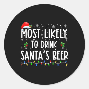 Sticker Rond Vraisemblablement De Boire Père Noël Bière Noël Bo