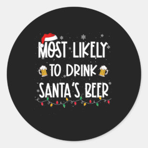 Sticker Rond Vraisemblablement De Boire Père Noël Bière Noël Bo