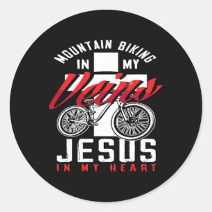 Sticker Rond VTT dans mes veines Jésus dans mon cœur