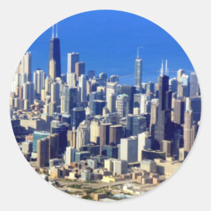 Sticker Rond Vue aérienne de Chicago du centre avec le lac
