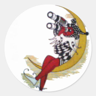 Sticker Rond Vue cosmique : Elfe sur la lune aventure