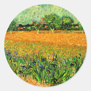 Sticker Rond Vue d'Arles avec Iris au premier plan,
