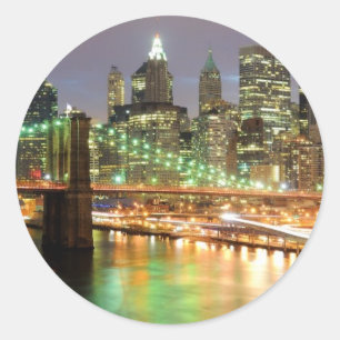 Sticker Rond Vue de Lower Manhattan et du pont de Brooklyn