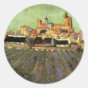 Sticker Rond Vue des Saintes Maries par Vincent van Gogh