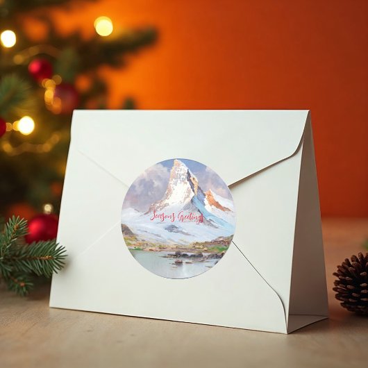 Sticker Rond Vue du Cervin, hiver