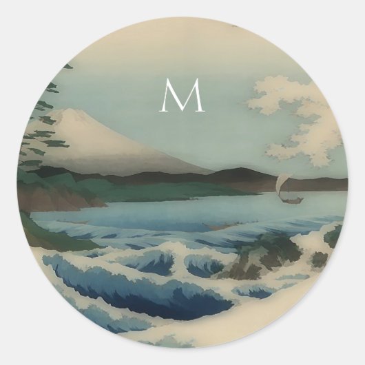Sticker Rond Vue mer japonaise -monogrammed (Devant)
