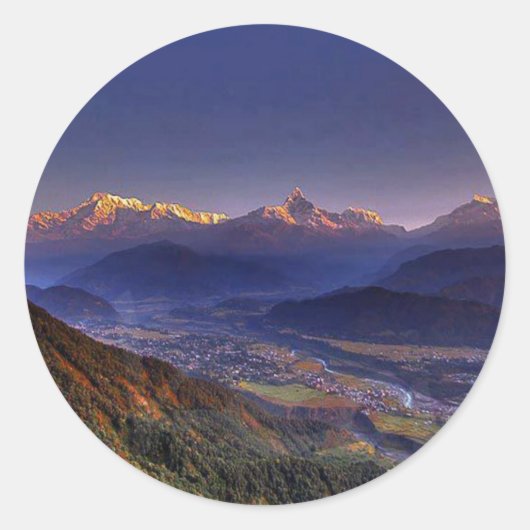 Sticker Rond Vue Paysage : HIMALAYA POKHARA NÉPAL (Devant)